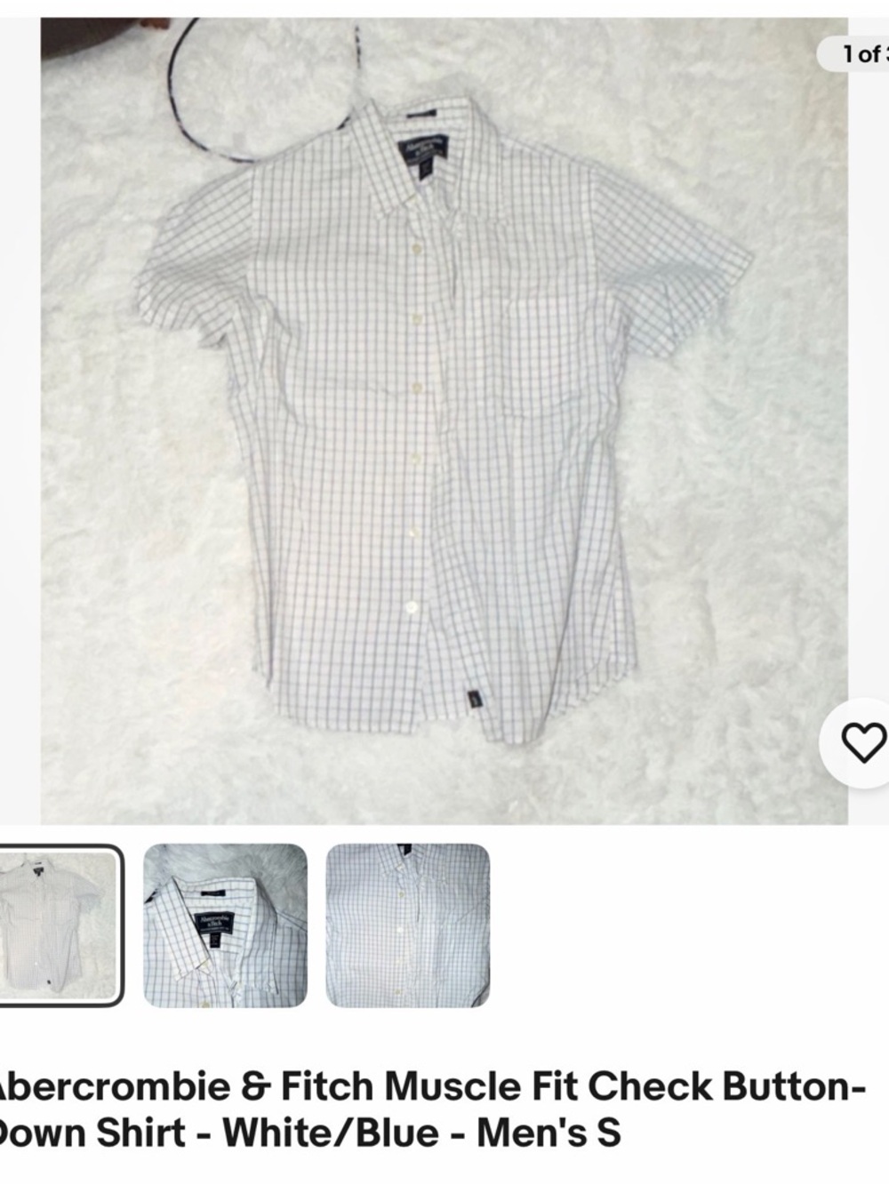 Abercrombie & Fitch White and Blue Check Short-Sleeve Button-Down